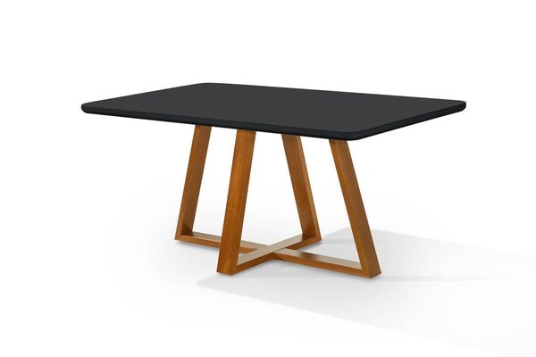 Mesa de Jantar Bela Retangular Pés Madeira Tampo Vidro/MDF