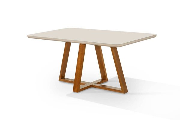 Mesa de Jantar Retangular Bela Luxo Tampo Vidro/MDF 120 cm