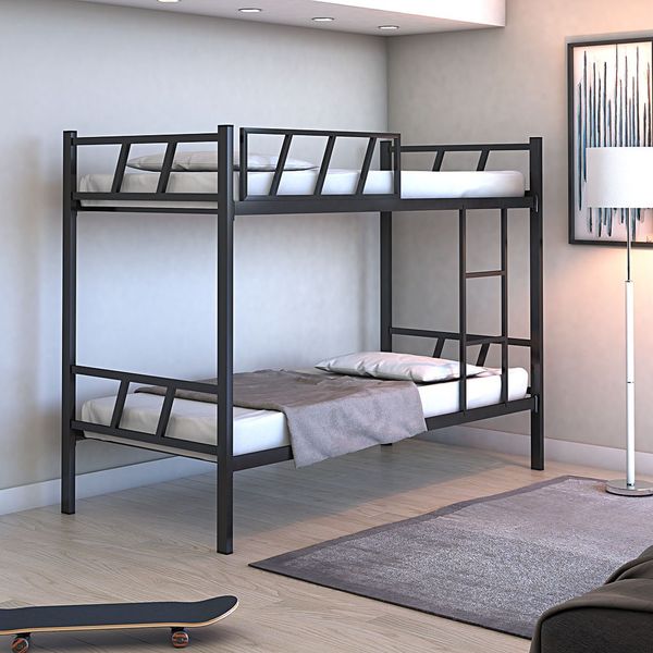 Cama Beliche Bruna Quarto Solteiro Estrutura De Ferro Preto