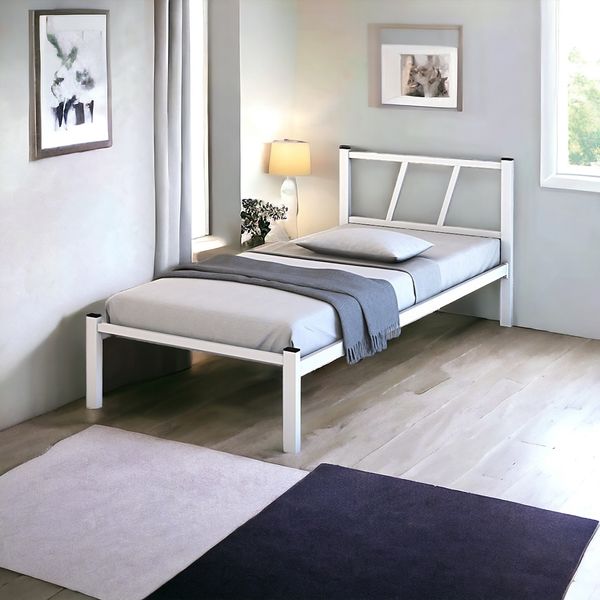 Cama Solteiro Helena Branco Tubolar De Ferro Branco