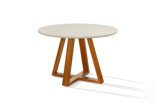 Mesa Redonda de Jantar Bela Com Pés Madeira Tampo Vidro/MDF