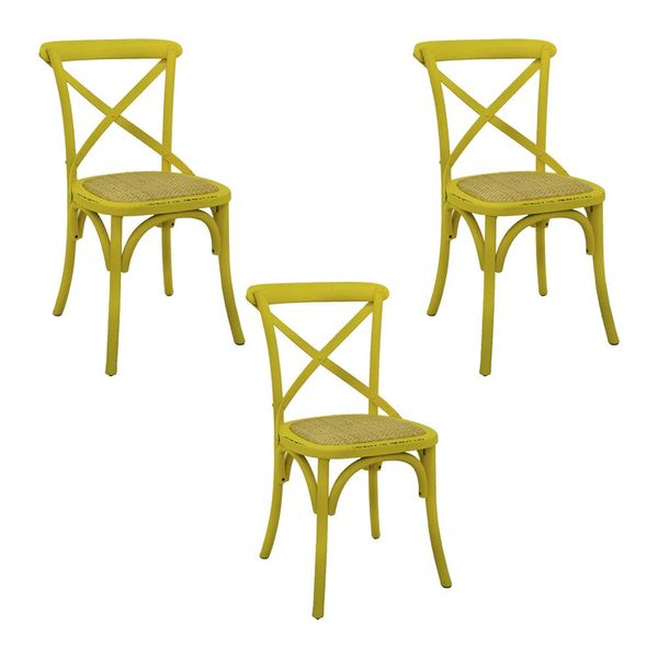 Kit 3 Cadeiras Decorativas Sala De Jantar Cozinha Danna Rattan Natural Amarela G56 - Gran Belo