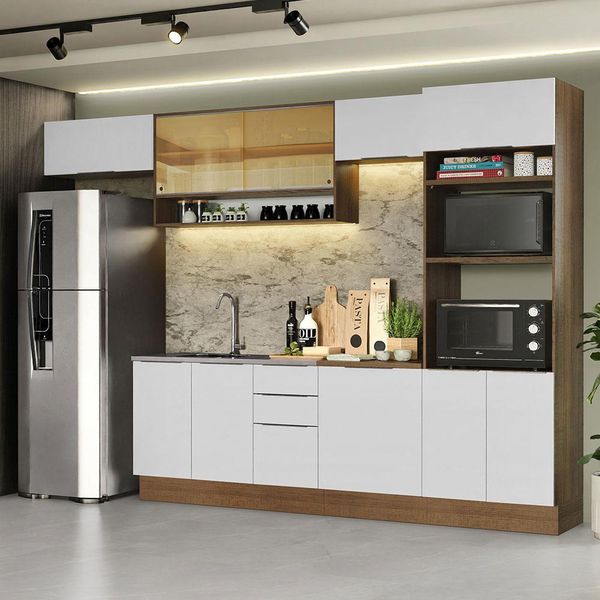 Armário de Cozinha Completa 330cm Rustic/Branco Stella Madesa 06 Rustic/Branco