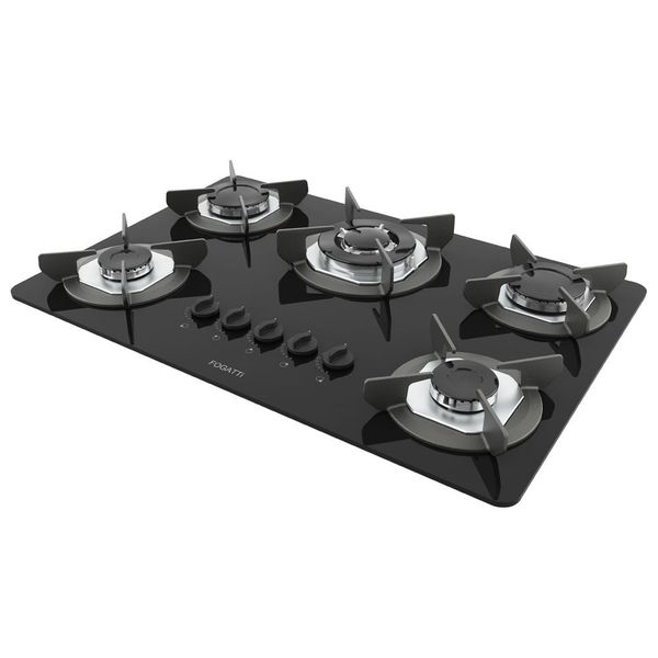 Cooktop Fogatti Safe Ferro Fundido 5 Bocas Tripla Chama GLP Preto / Bivolt