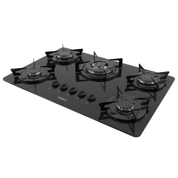Cooktop de Mesa Embutir à Gás NDL 5 Bocas TC Vidro Flange Esmaltada Nardelli Preto / Bivolt