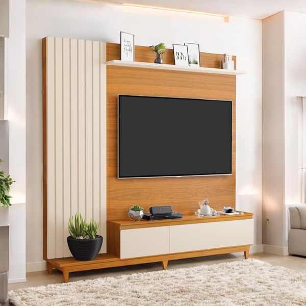 Painel TV Sala Quarto 65 Polegadas Ripado Jakarta MDF
