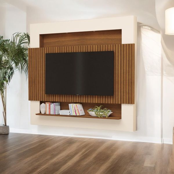 Painel TV Quarto Ripado Com Led Riviera TV até 75 Polegadas