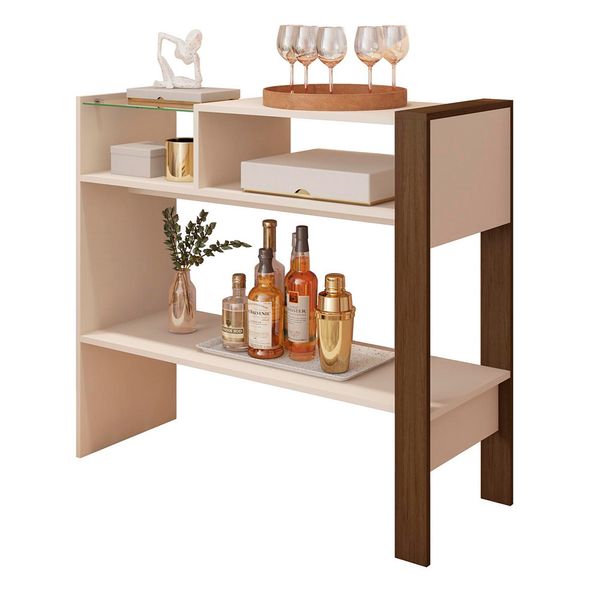Aparador para Sala de Estar com 2 Prateleira França Caemmun Off White Perfect/Nogueira San Remo
